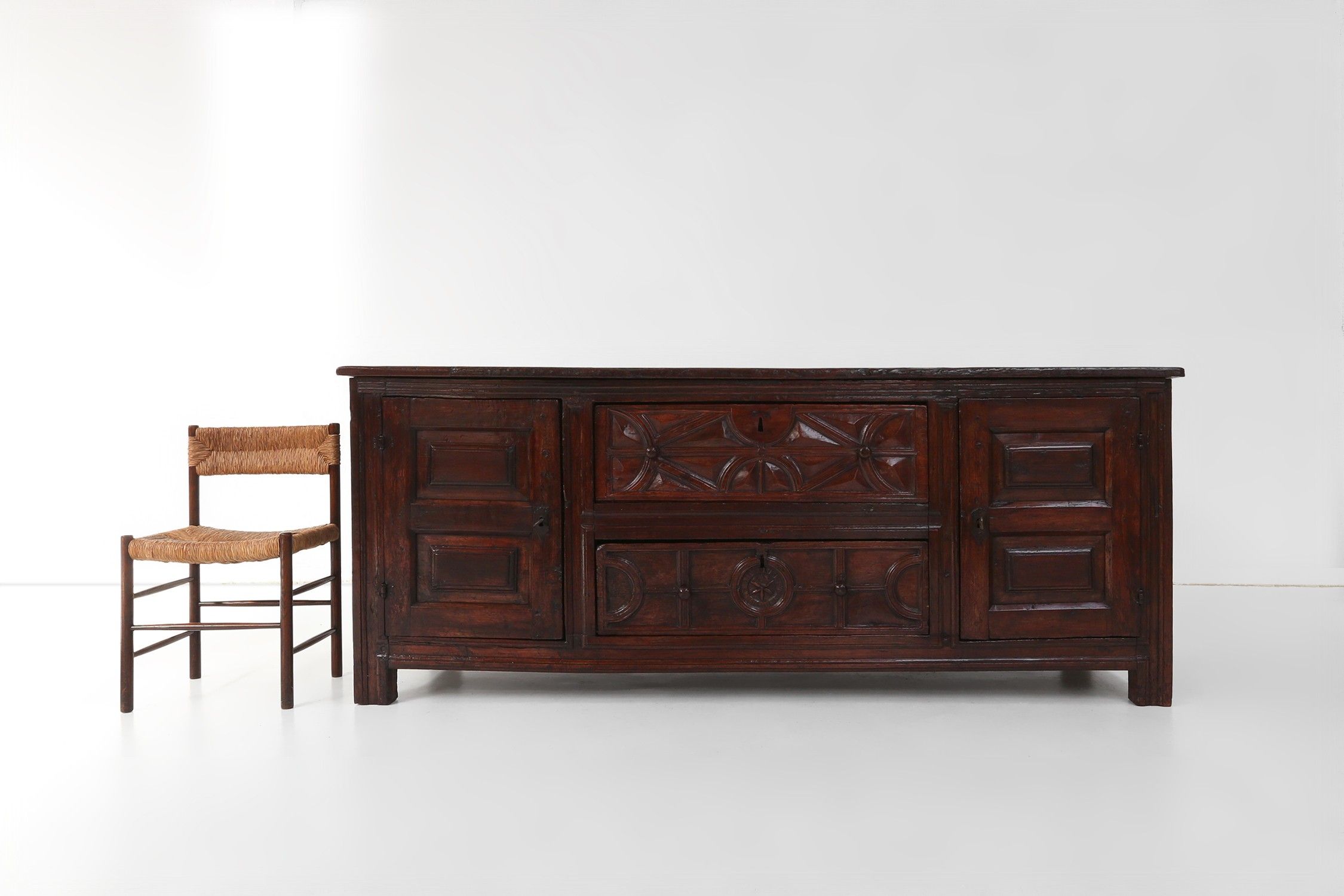 Unique 16th century French geometric sideboard in oakthumbnail
